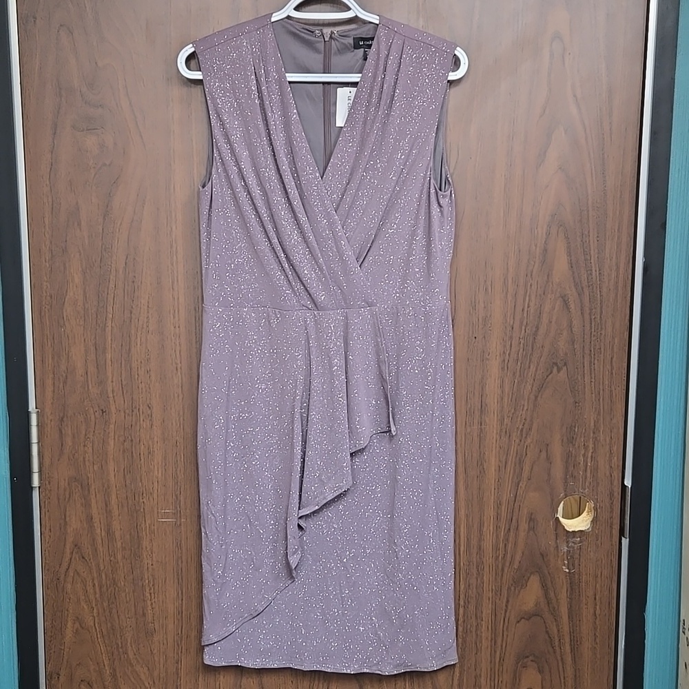 Le Chateau Size L Amethyst Sleeveless Sparkly Faux Wrap Dress